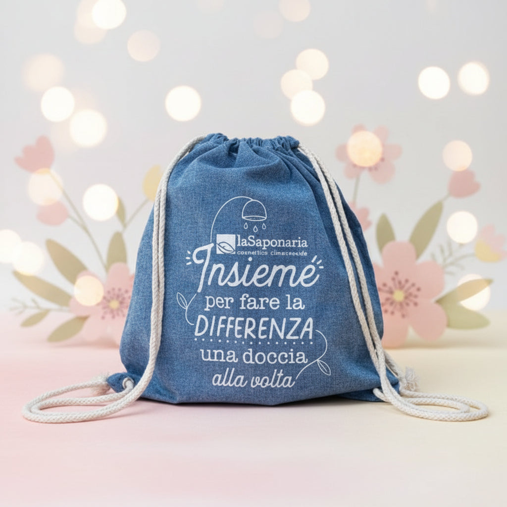 Zaino in cotone riciclato azzurro La Saponaria - Desideri e Follie