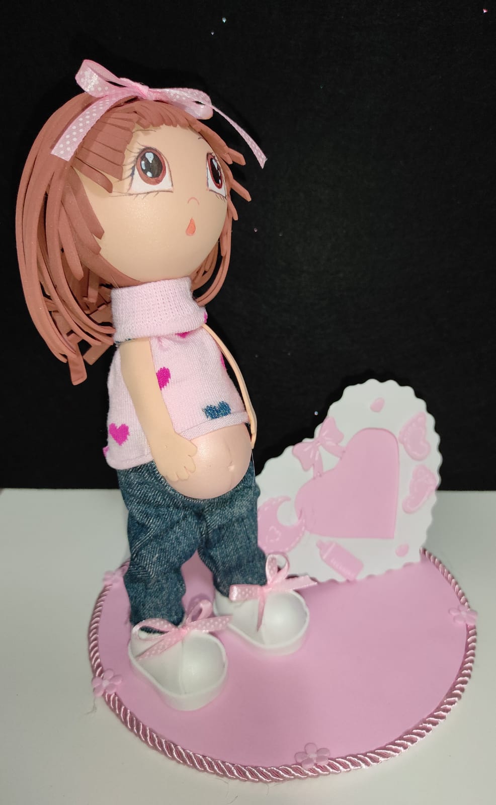 Bambola incinta maglia rosa con portafoto in crepla - Handmade