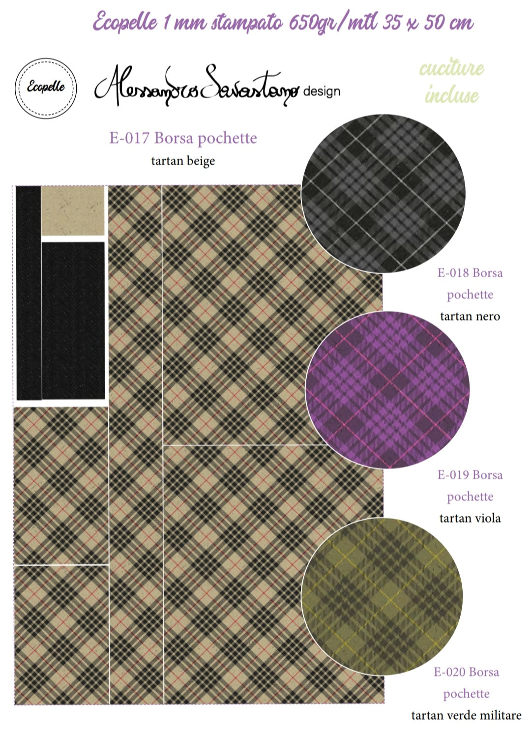 Pannello Borsa Ecopelle Tartan Viola - E019 - Idee per creare