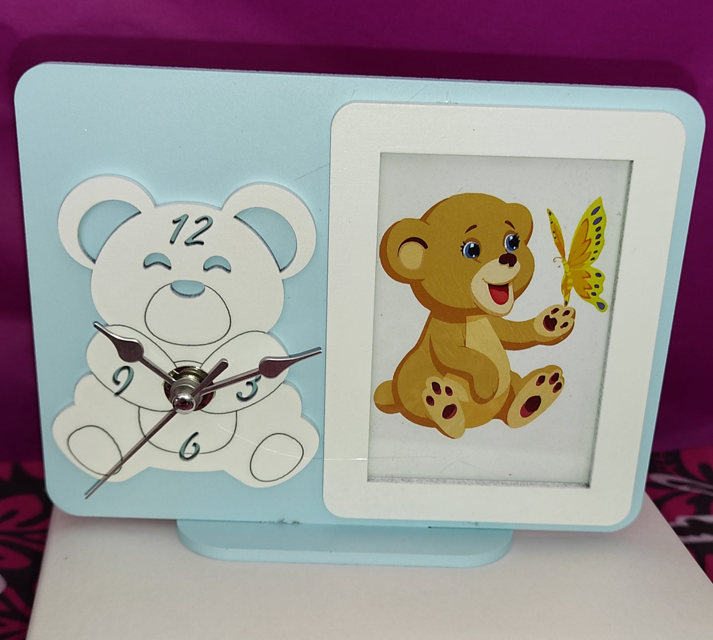 Cornice Portafoto con orologio Azzurro Orso