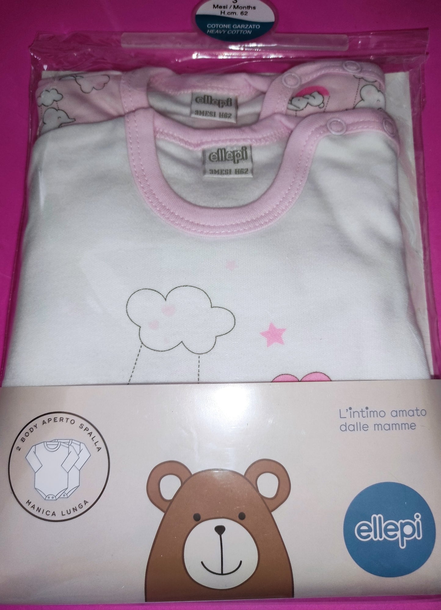 Coppia Body Bimba/Bimbo manica lunga 3 mesi - Ellepi