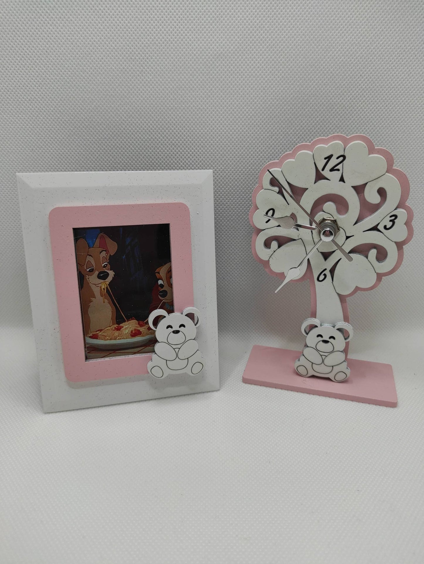 Cornice Portafoto con orologio Rosa Orso