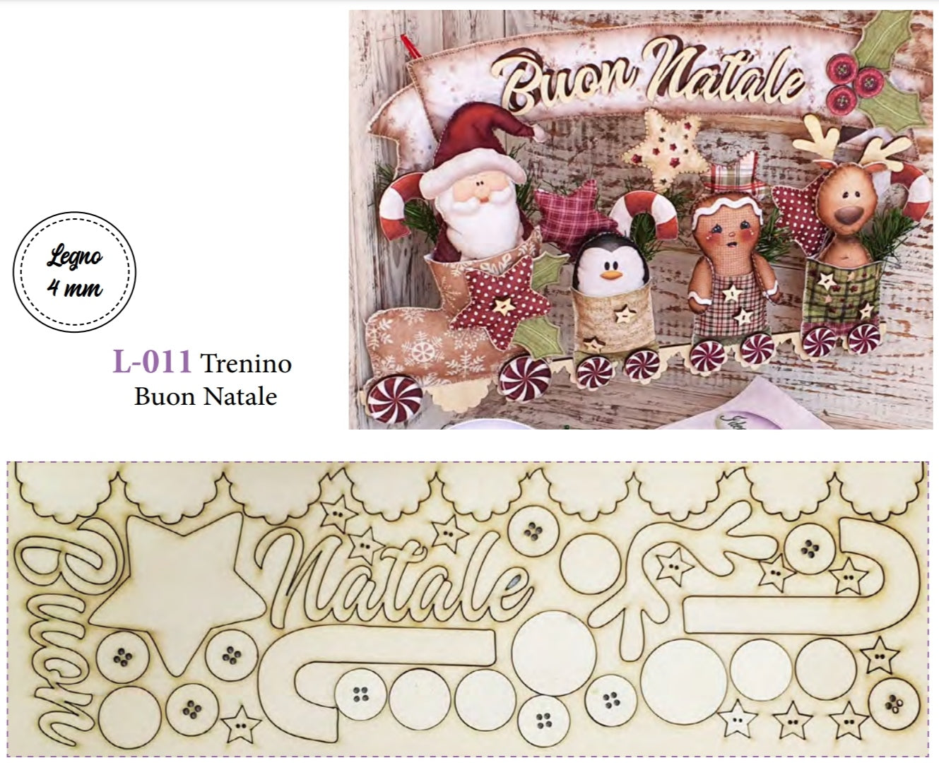 Motivi in legno Trenino Buon Natale L011 - Idee per Creare