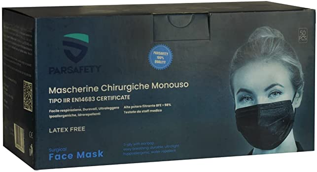 Mascherine chirurgiche nere cf 50pz - Parsafety
