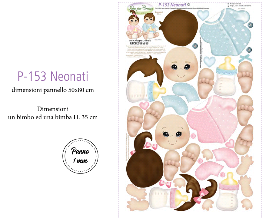 Pannello feltro Neonati Bimbo e Bimba P153 - Idee per Creare - Desideri e Follie