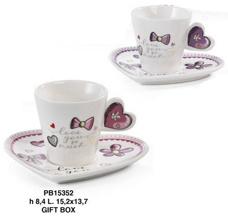 Set due tazzine con piattino cuori