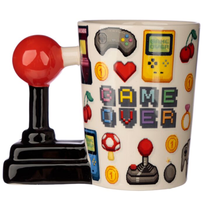 Tazza in Ceramica con Manico a Forma di Joystick Pixelata - Game Over