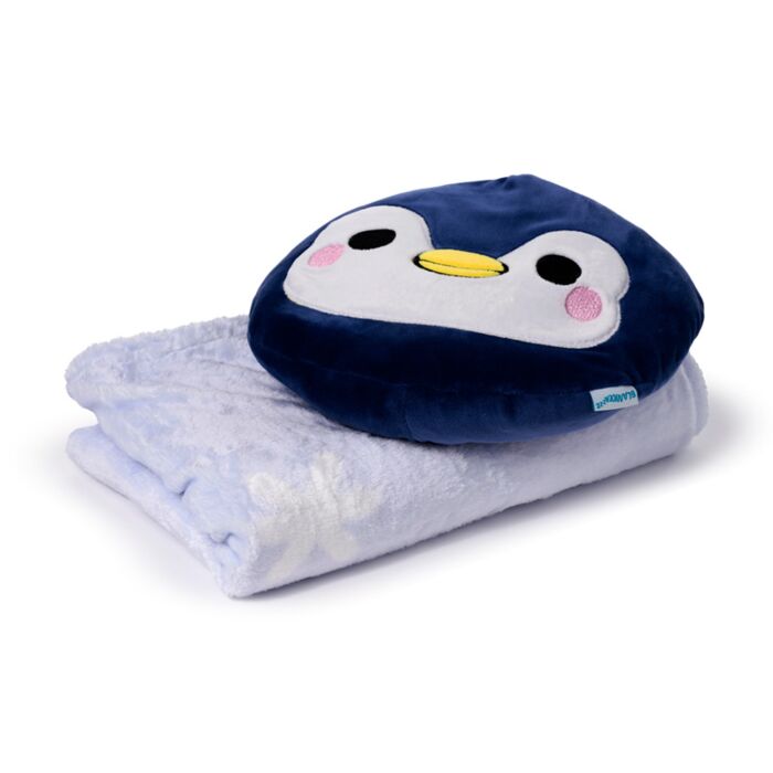 Cuscino di Peluche con Coperta 2 in 1 - Nico, il Pinguino - Blankeazzz