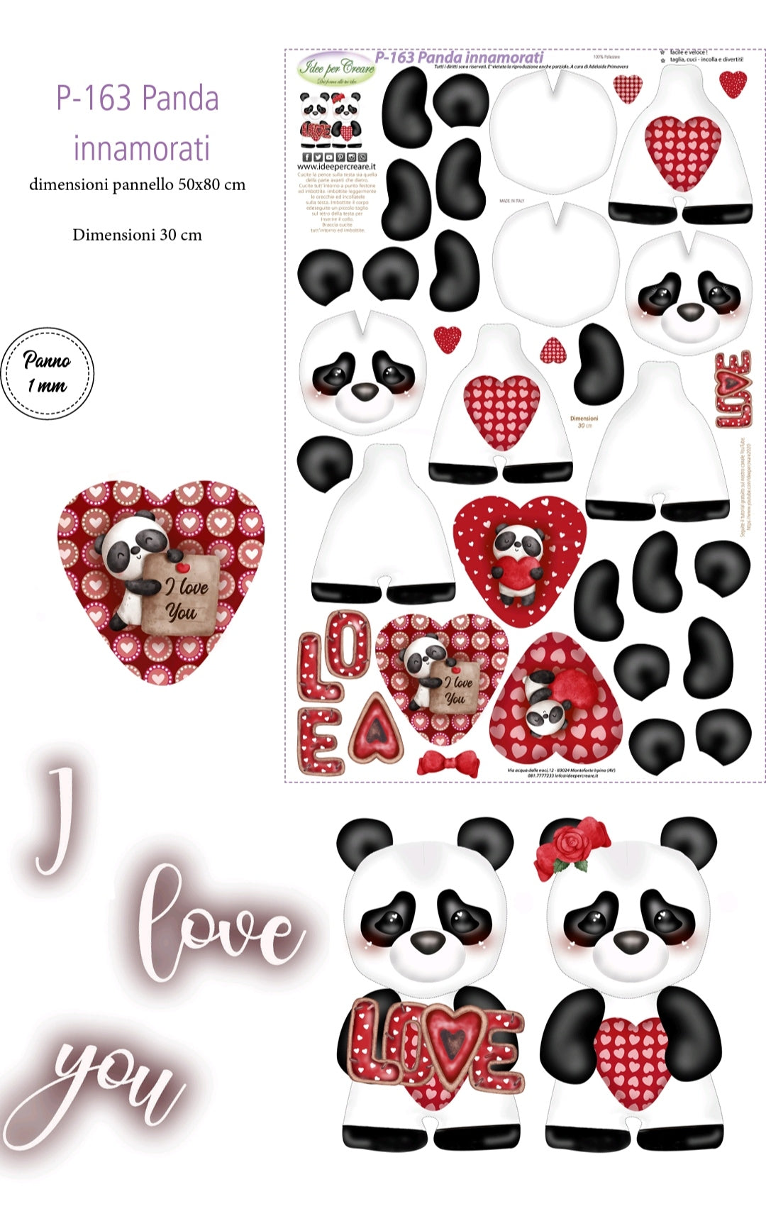 Pannello Panda Innamorati Love P163 - Idee per Creare