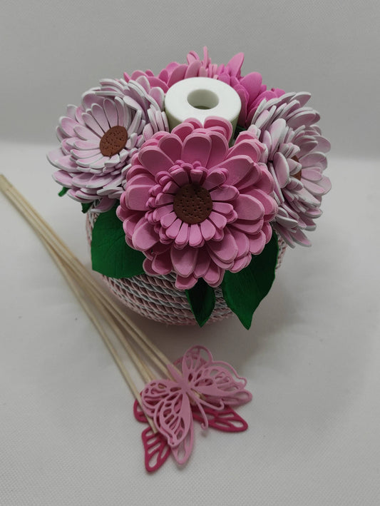 Profumatore ambiente con gomma eva (crepla) fiori bianco e fuxia - HandMade